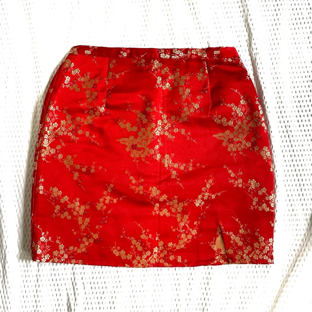 Brandy Melville Red Satin Tight Mini Skirt